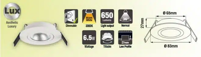 LED inbouwspot | Ultra Slim downlight 6,5W Warm-wit 3000k | Dimbaar 650Lm 6